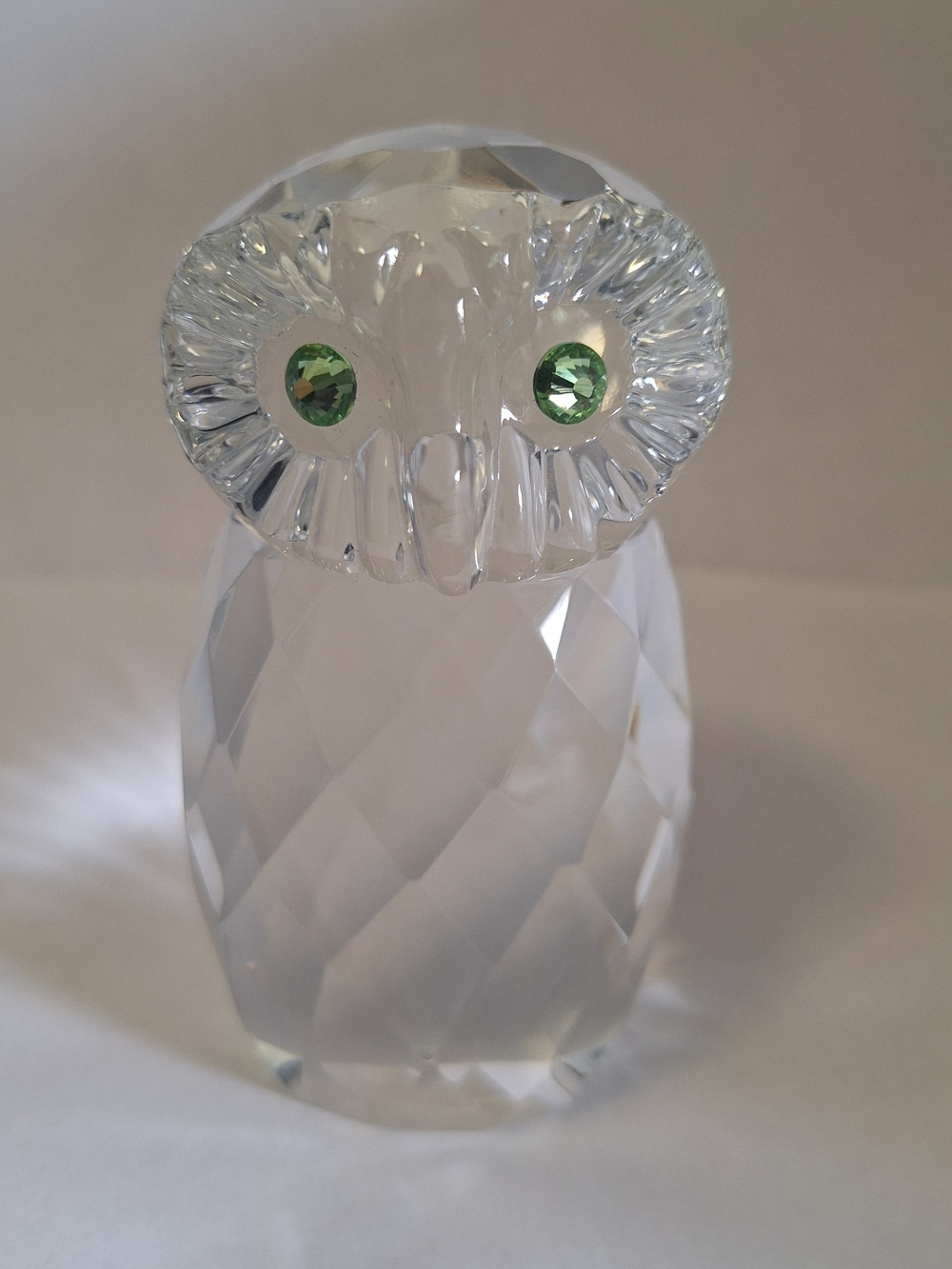 Oleg Cassini Clear Crystal Owl Figurine with Green Eyes
